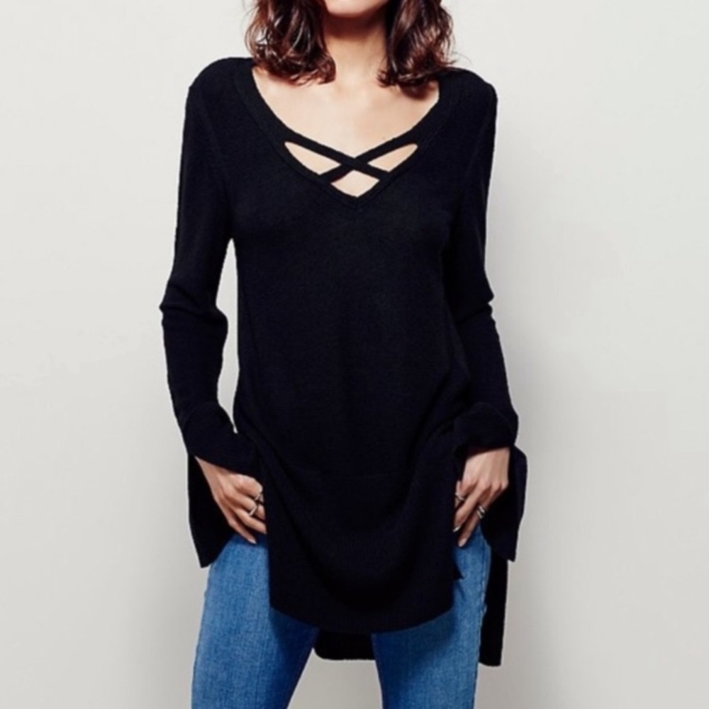 Free People Criss Cross Front Knit Tunic Sweater